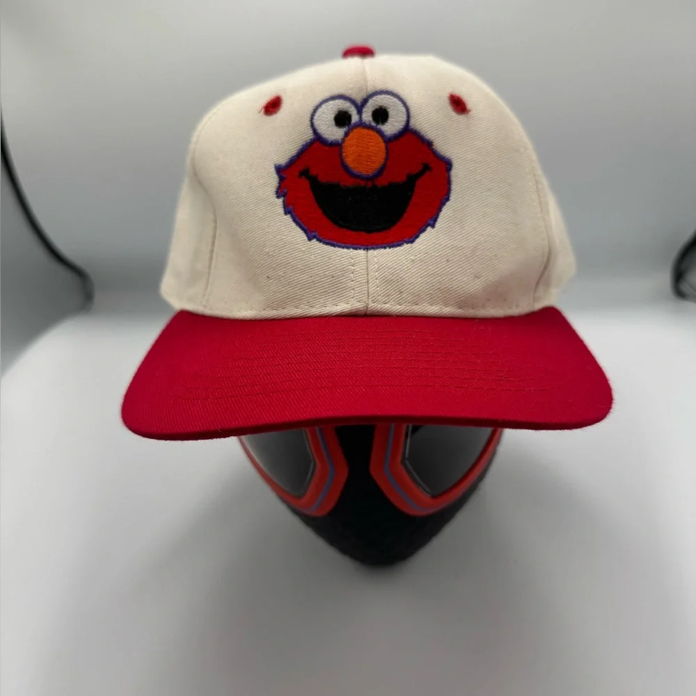 Vintage Elmo Hat Cap Snap Back White Red Sesame Street Cartoons Mens